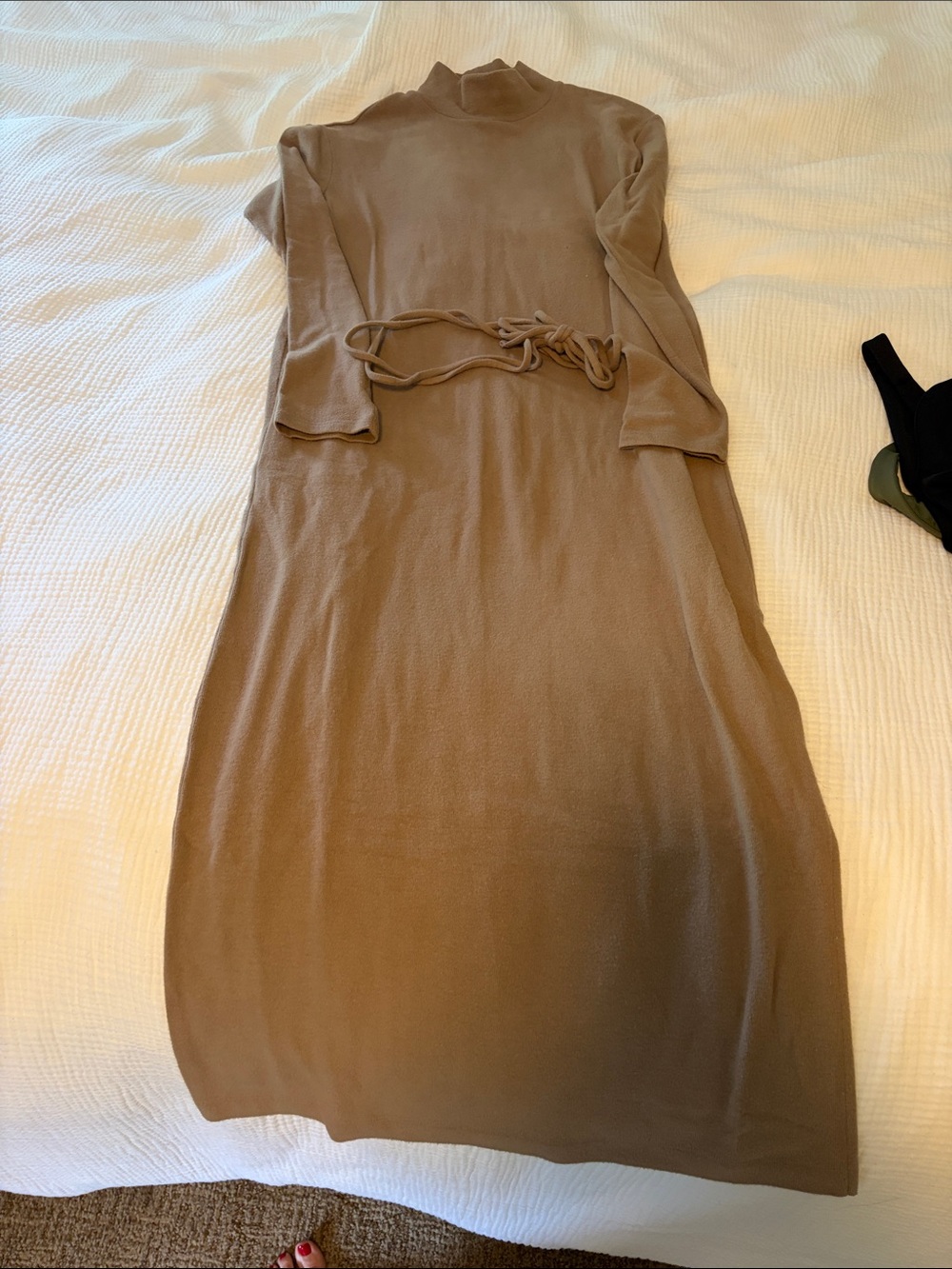 Vince Brown Long Sleeve Midi Dress with Waist Tie- Medium